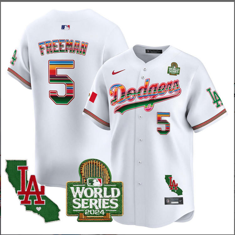 Men MLB Mexico Los Angeles Dodgers #5 Freeman white 2024 World Series Champions Patch Jersey 20241105